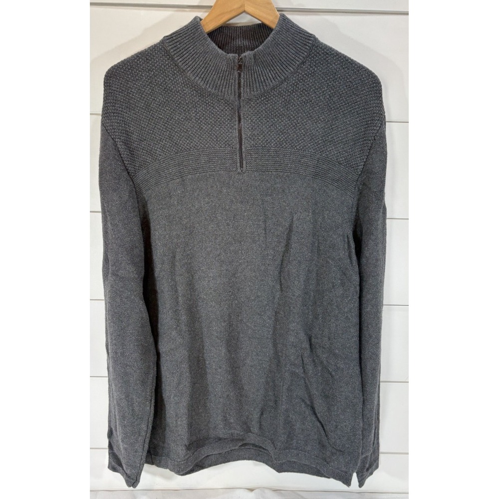 Flag & Anthem Quarter Zip Sweater Men's Size L Grey Knit Mock Neck Pullover
